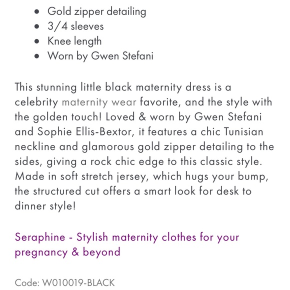 Seraphine Black Zip Detail Maternity Dress - Picture 5 of 9